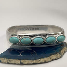 Designer Lucky Brand Silver-Tone Turquoise Stone Classic Bangle Bracelet