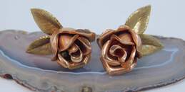 Vintage 14K Rose & Yellow Gold Rose Flower Screw Back Earrings 10.3g alternative image