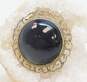 Vintage Mexico 925 Gold Sheen Obsidian Cabochon Scrolled Circle Pendant Brooch & Dome Rope Post Earrings 15.7g image number 3