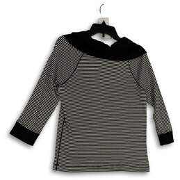 Womens Black White Striped Cowl Neck 3/4 Sleeve Pullover Blouse Top Size L alternative image