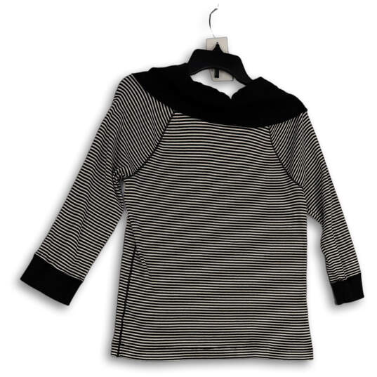 Womens Black White Striped Cowl Neck 3/4 Sleeve Pullover Blouse Top Size L image number 2