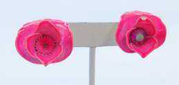 Vintage Pink & Green Enamel Rhinestone Accent Mod Flower Clip-On Earrings & Brooches 49.7g alternative image