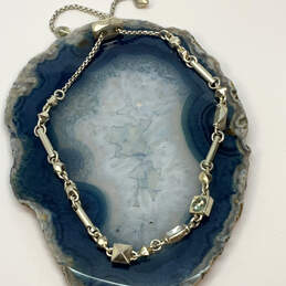 Designer Kendra Scott Silver-Tone Crystal Cut Stone Link Chain Bracelet