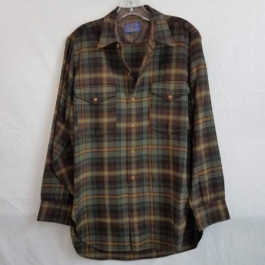Vintage Pendleton brown wool plaid button up shirt men's size 15 image number 1