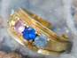 14K Gold Pink & Yellow Sapphire & Blue Spinel Etched Textured Band Ring For Repair 3.3g image number 2