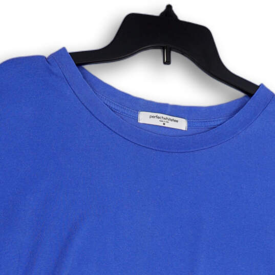 Womens Blue Round Neck Cap Sleeve Pullover Cropped T-Shirt Size Medium image number 3