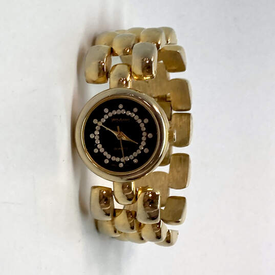 Designer Joan Rivers Classic Gold-Tone Rhinestone Black Dial Wrist Watch image number 1