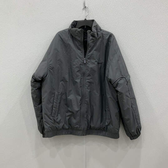 Mens Black Gray Mock Neck Long Sleeve Full-Zip Bomber Jacket Coat Size XL image number 1