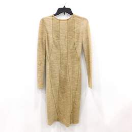 Vintage Bottega Veneta Ivory Wool Blend Bubble Stitch Women's Long Sleeve Dress Size 38 with COA
