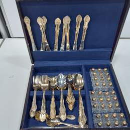 International China Set of Gold Tone Silverware in Chest