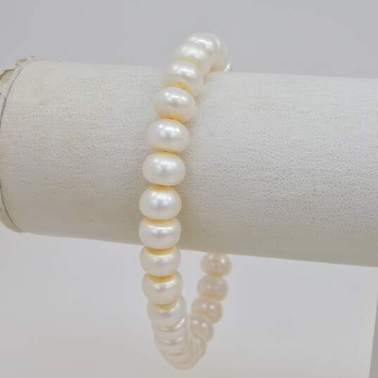 Romantic 14K Yellow Gold Clasp Pearl Bracelet 19.6g image number 2