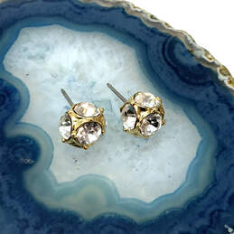 Designer Kate Spade Gold-Tone Clear Crystal Cut Stone Classic Stud Earrings