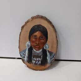 Hand Painted Native American Woman Painting on Wood Plaque Wall Decor