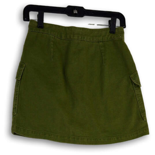 NWT Womens Green Denim Flap Pocket Button Front Mini Skirt Size XS image number 2