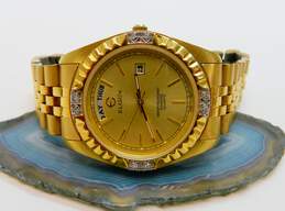 Elgin FC360 Gold Tone Diamond Accent Day Date Dress Watch 71.2g