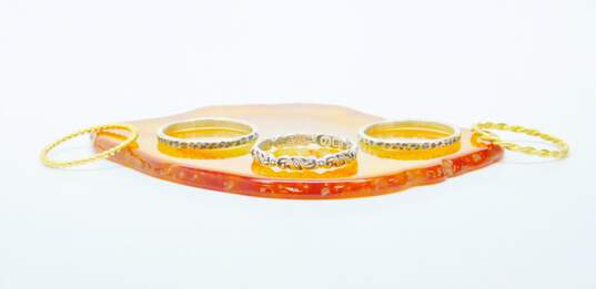 Or Paz Israel 925 & Vermeil Granulated Hammered Twisted & Floral Stacking Band Rings Set 6.8g image number 1