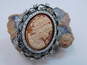 Amedeo Silver Tone Carved Shell Cameo Rhinestone Statement Ring 11.8g image number 1