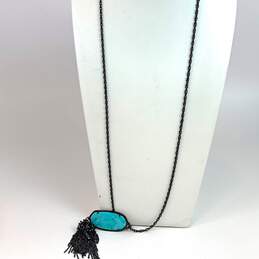 Designer Kendra Scott Lobster Tassel Turquoise Oval Shape Pendant Necklace