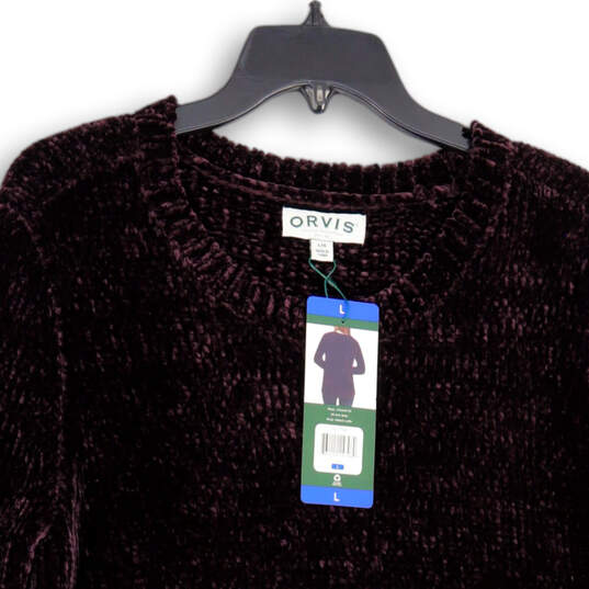 NWT Womens Purple Knitted Long Sleeve Crew Neck Pullover Sweater Size Large image number 3