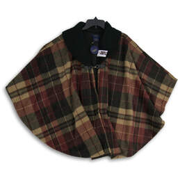 NWT Womens Multicolor Plaid Spread Collar Cape Sweater Size One Size