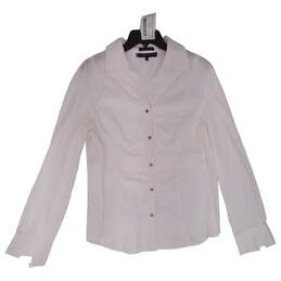 Womens White Long Sleeve Spread Collar Button Up Shirt Size XL