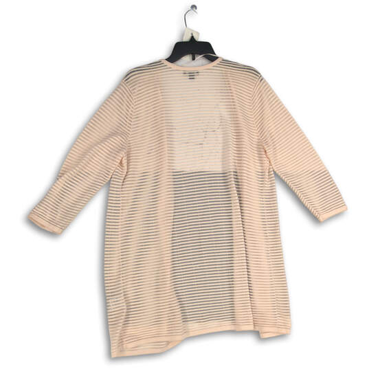 Womens Pink Striped 3/4 Sleeve Open Front Cardigan Sweater Size Large image number 2