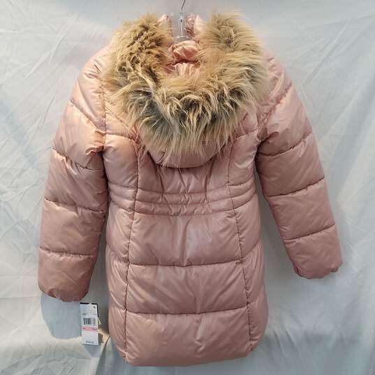 Michael Kors Girls Blush Heavyweight Faux-Fur Trim Hooded Stadium Jacket Size 10/12 image number 2