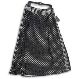 NWT Womens Black White Polka Dot Flat Front Pull-On Maxi Skirt Size XL