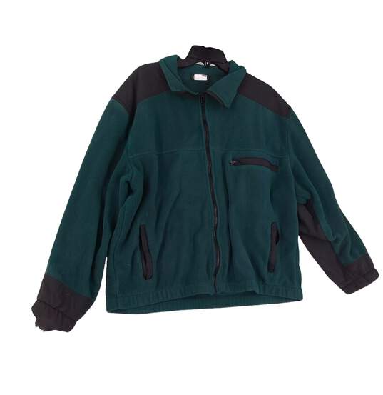 Mens Green Long Sleeve Full Zip Pockets Fleece Jacket Size 2XL image number 1