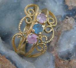 Romantic 14K Yellow Gold Pink Sapphire & Blue Topaz Ring 3.4g