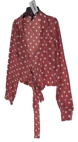 Womens Pink Polka Dot Collared Long Sleeve Knot Blouse Size Large alternative image