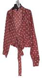Womens Pink Polka Dot Collared Long Sleeve Knot Blouse Size Large image number 2
