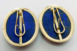 14K Yellow Gold Lapis Lazuli Oval Cabochon Omega Back Earrings 20.8g alternative image