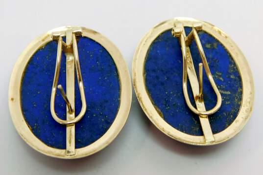 14K Yellow Gold Lapis Lazuli Oval Cabochon Omega Back Earrings 20.8g image number 2