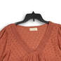 Womens Pink Pleated V-Neck 3/4 Sleeve Pullover Blouse Top Size Large image number 3
