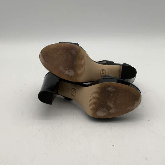 Womens Black Leather Open Toe Front Zip Block Platform Heels Size 7.5 image number 4