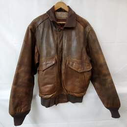 Vintage Brown Leather Bomber Jacket Men's X-Large