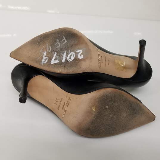Jimmy Choo Black Leather Studded Toe Heels Women's Size 9 image number 6