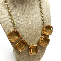 Designer J. Crew Gold-Tone Brown Crystal Cut Stone Glass Statement Necklace