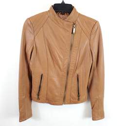 Michael Kors Women Camel Leather Jacket XS