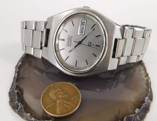 Buy the VNTG Seiko Quartz 4336-5020 Day/Date Indicator Stainless Steel  Watch | GoodwillFinds