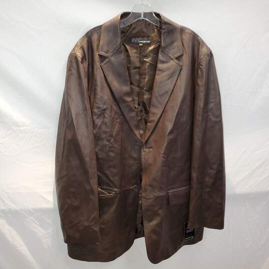 JNY Jones New York Brown Lamb Skin Button Up Blazer Jacket NWT Size 44L image number 1