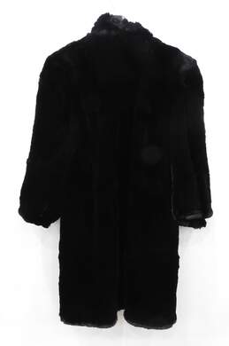 Women's Vintage Long Black Rabbit Fur Coat w/ Brown Trim alternative image