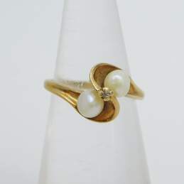 Vintage 10K Yellow Gold Pearl Diamond Accent Freeform Ring 2.1g alternative image