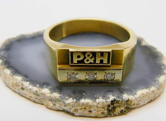 10K Yellow Gold 0.18 CTTW Diamond P & H Men's Ring 11.0g image number 1