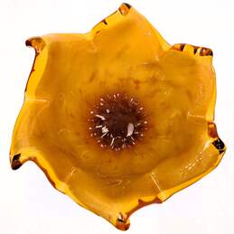 VTG Murano Amber/Gold White Crystal Glass Art Bowl alternative image