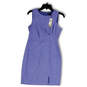 NWT Womens Blue Round Neck Sleeveless Knee Length Sheath Dress Size 4P image number 1