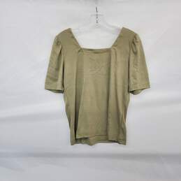 The Bon Vintage Pea Green Cotton Blend Short Sleeve Top WM Size M alternative image