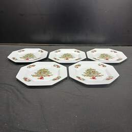 Set of 5 Fairfield Fine China Christmas Tree Peace on Earth Octagonal Salad Plates