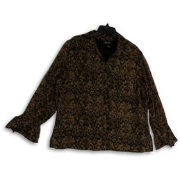Womens Brown Black Floral Long Sleeve Point Collar Button-Up Shirt Sz 14/16